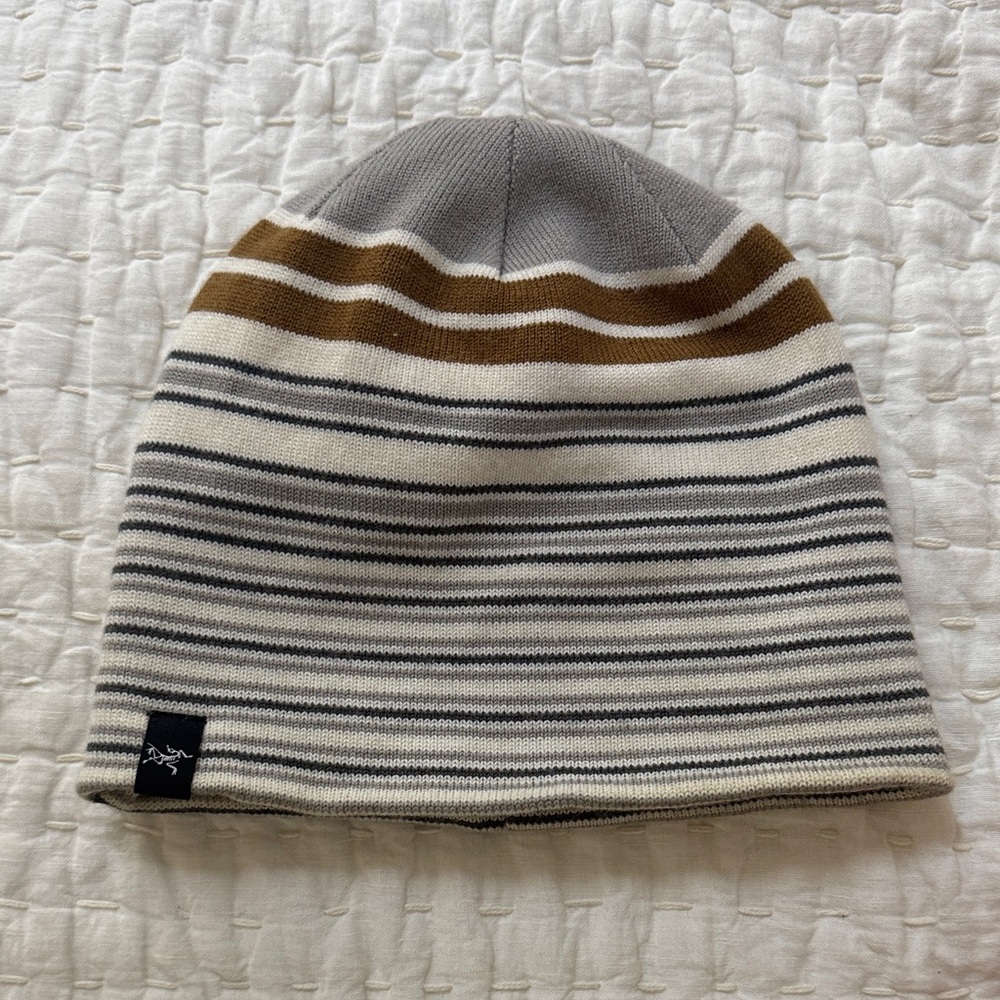 Arc'teryx Gray and Brown Striped Beanie